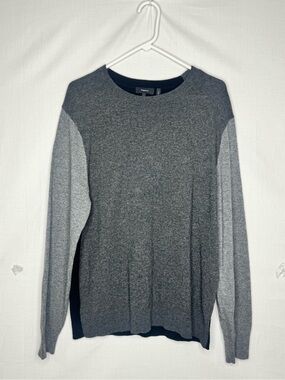 Theory Mens Two Tone Gray Crewneck Cashmere Sweater Sz L Quiet Luxury Capsule